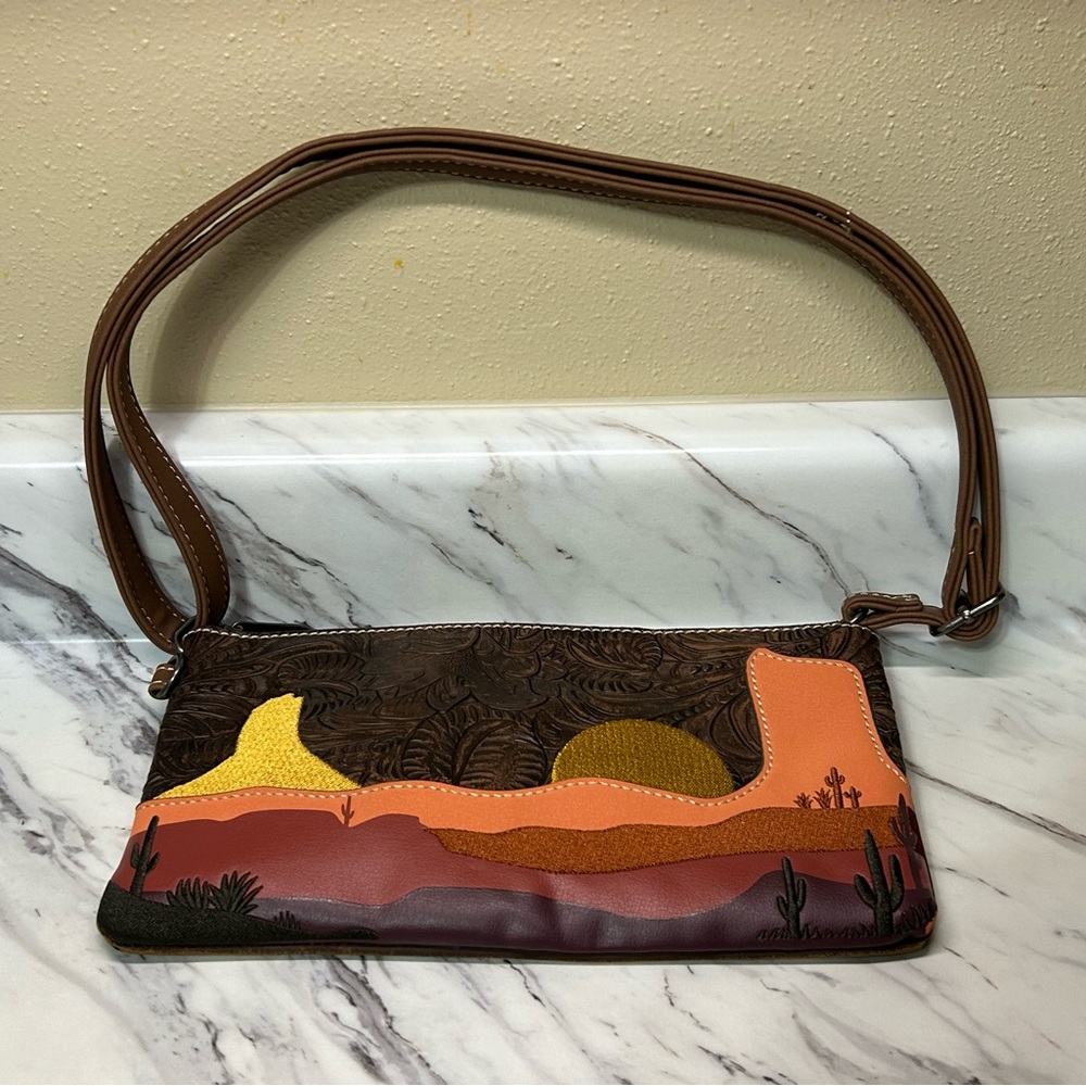 Justin Boots Desert Landscape Clutch in Brown and Orange